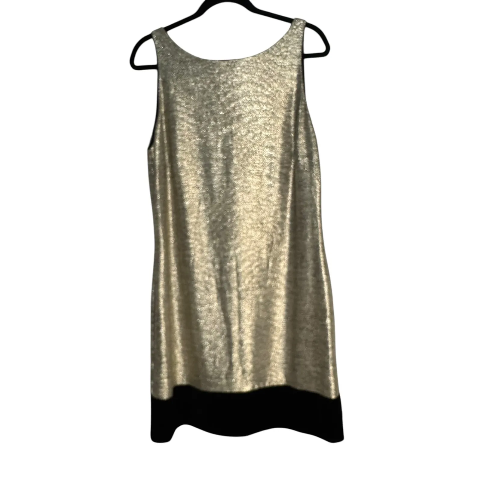 WHITE HOUSE BLACK MARKET Gold Sequin Black Trim Sleeveless Mini Dress L - Image 8