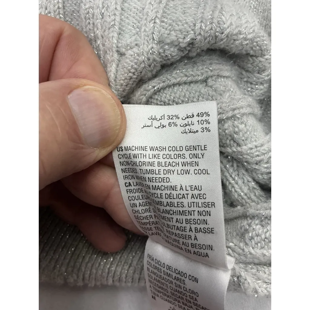 Womans Charter Club Long Sleeve Pullover Sweater Medium Silver Sparkly Mock Neck - Image 5