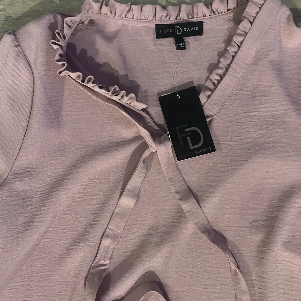 Fred David NWT large purple Pink lilac mauve Ruffled Women's Top blouse pleated - Image 3