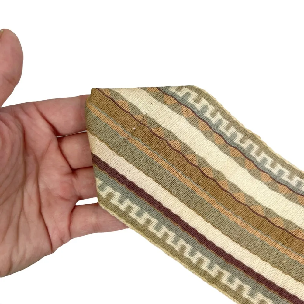 Vintage TJW by Mervyn’s Striped Wide Fabric Gold Octagon Buckle Belt Tan - Image 11