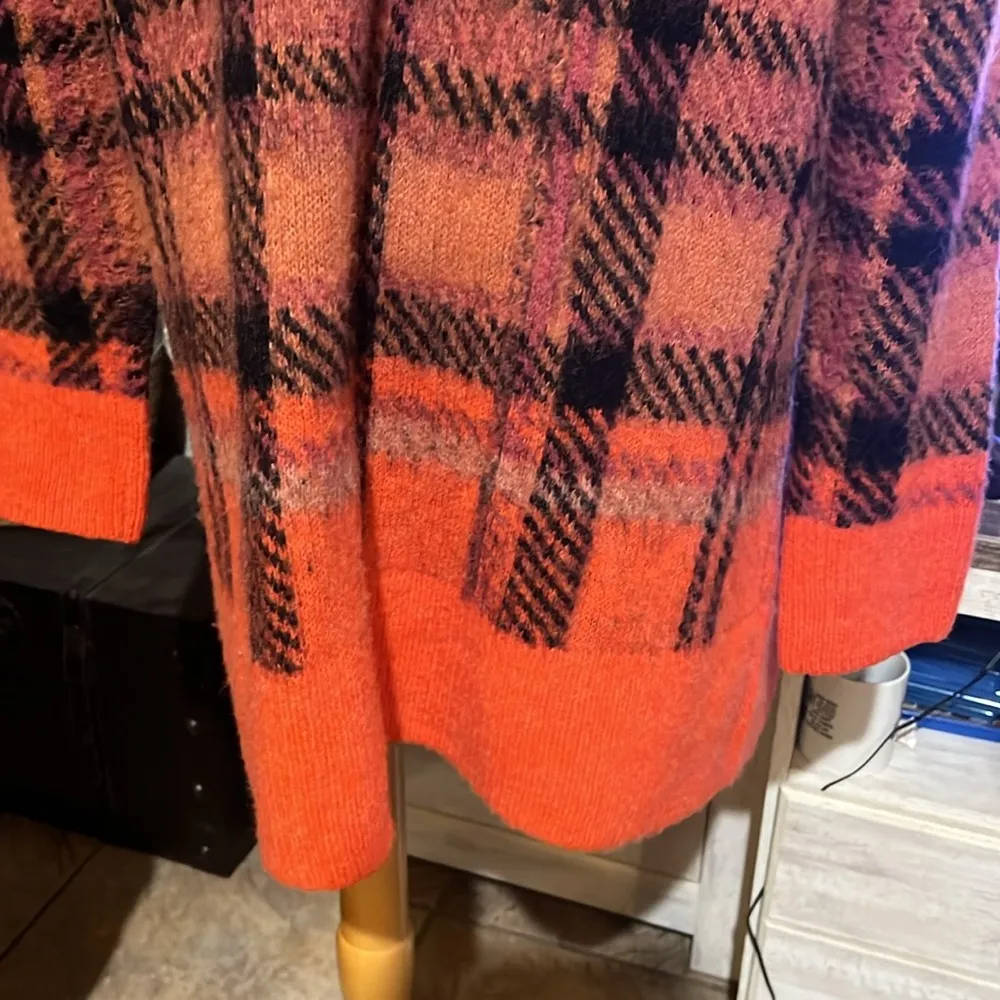 Sweater Womens orange Plaid Cardigan Long Sleeve Wool Blend XL - Image 7