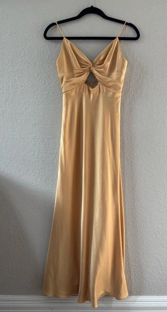 MAC DUGGAL Long Formal Dress Gold Tie Front with Key Hole Detail in Champagne - Image 3