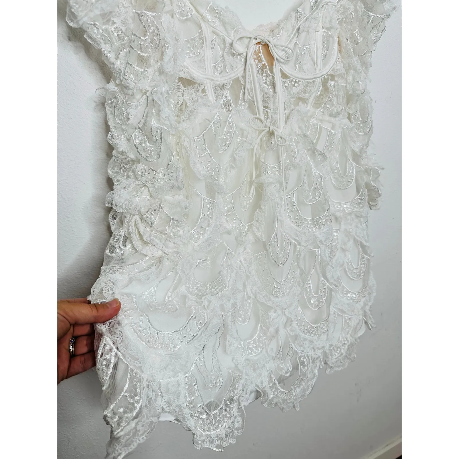 FOR LOVE & LEMONS White Bodice Taylor Lace Mini Dress Size Extra Small - Image 5