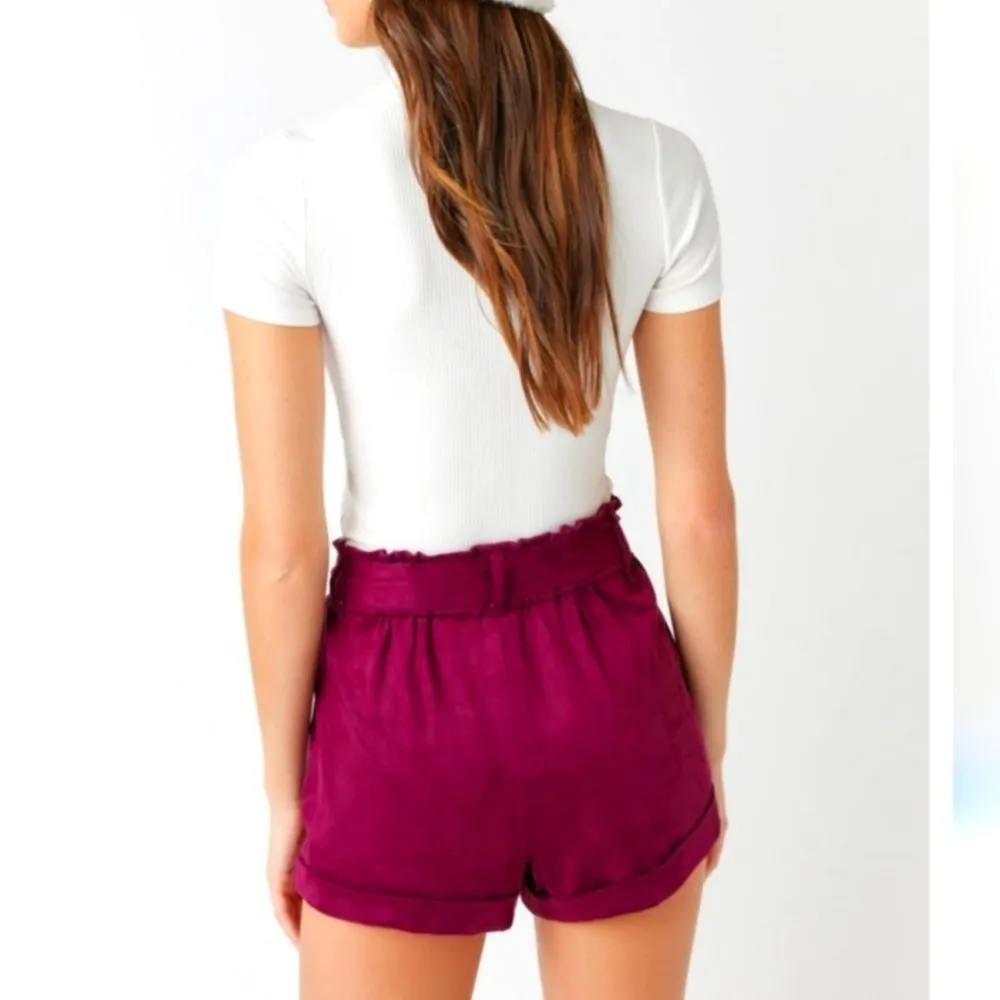 NWT Francesca’s Tara Faux Suede Cuffed Shorts Burgundy High Waisted Pockets SZ L Size L - Image 6