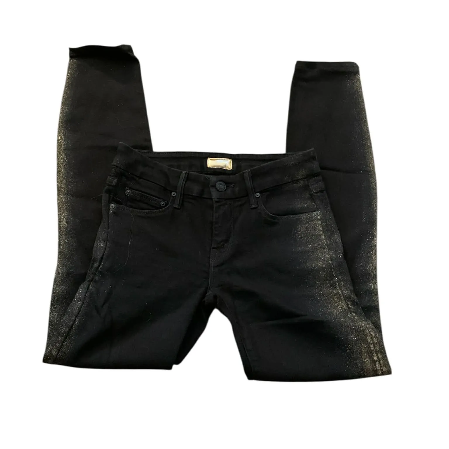 ​Mother Looker Black Metallic Gold Stripe Jeans 24 Glam Holiday NYE Party - Image 5