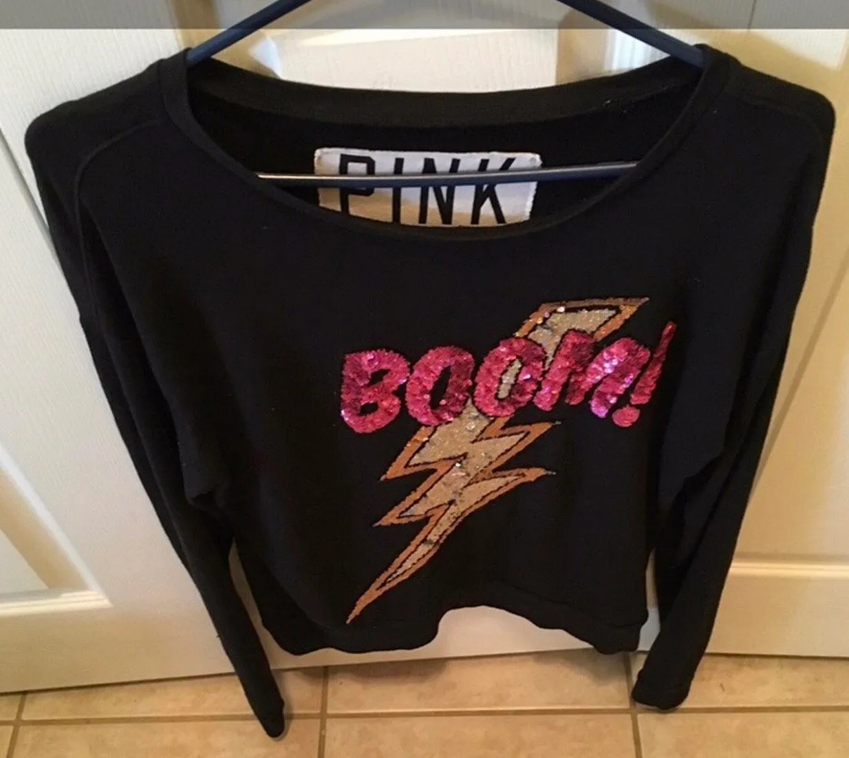 Pink Victoria Secret Boom Sequence Black Sweater - Image 4