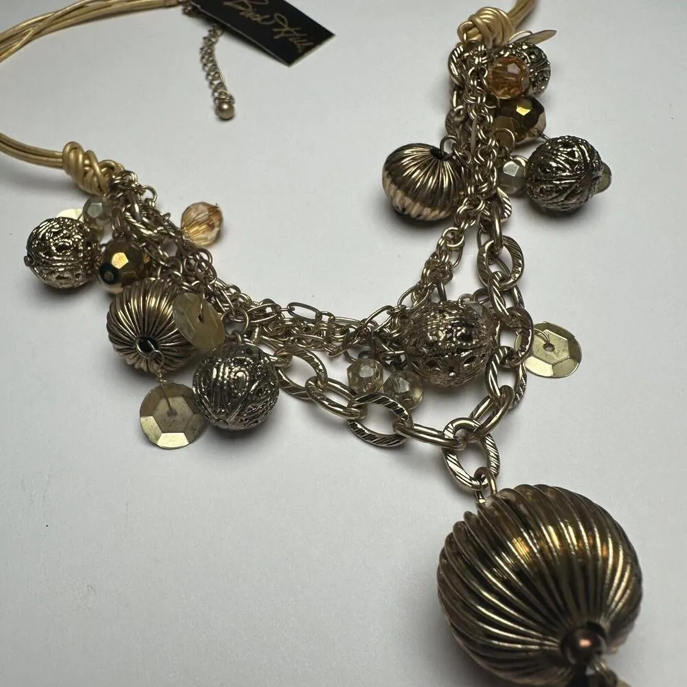 Birch Hill Cord Chain & Bead Statement Necklace Gold Tone - Image 3