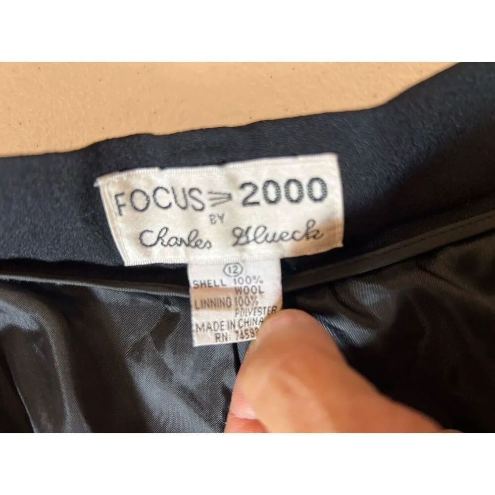 Focus 2000 by Charles Glueck Pants 12 Black Wool Flat Front Lined Vintage - Image 7