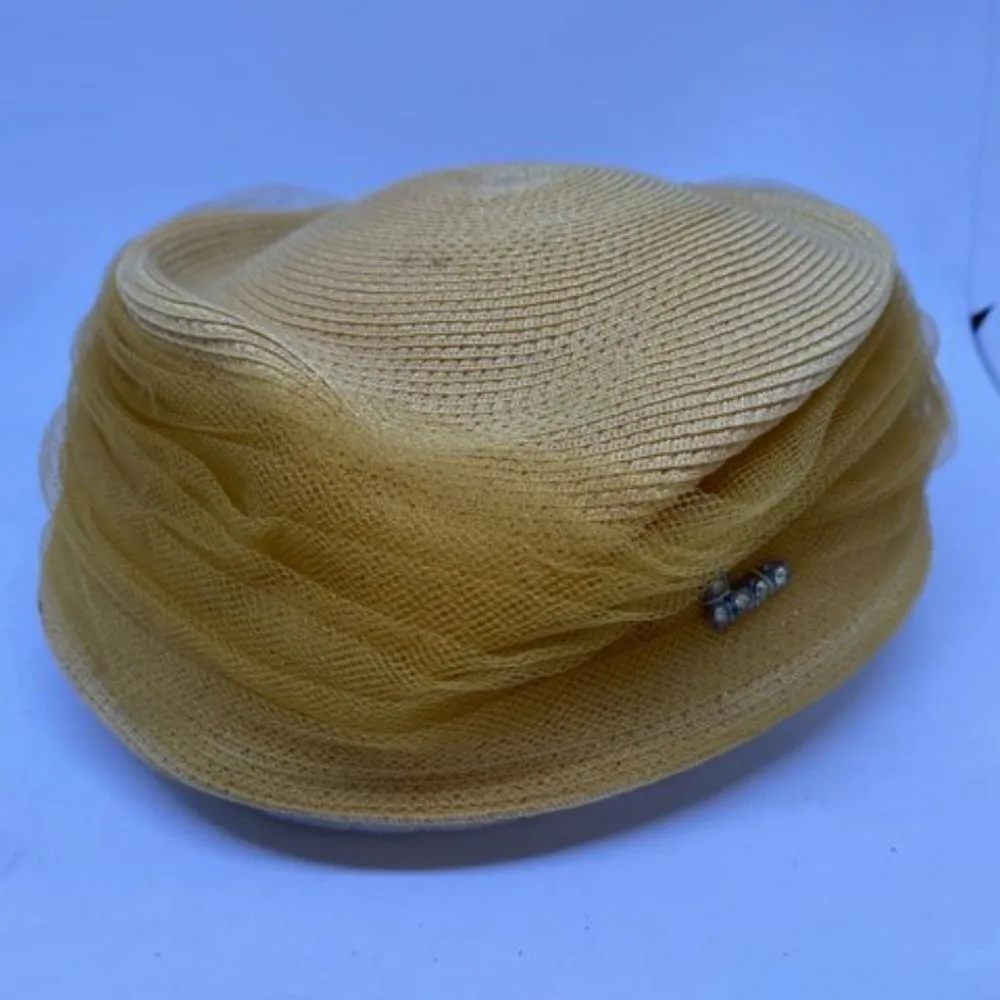 Vintage Yellow Hat with Silver V Shaped Accent Yellow - Image 3
