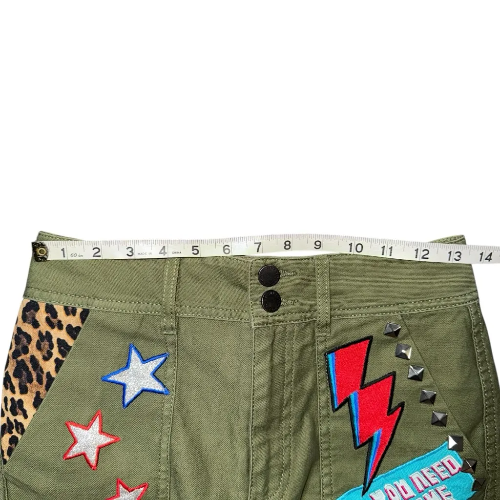 Alice + Olivia Cargo Pants Sz 26 Army Green High Rise Patchwork Appliqué Jogger - Image 13