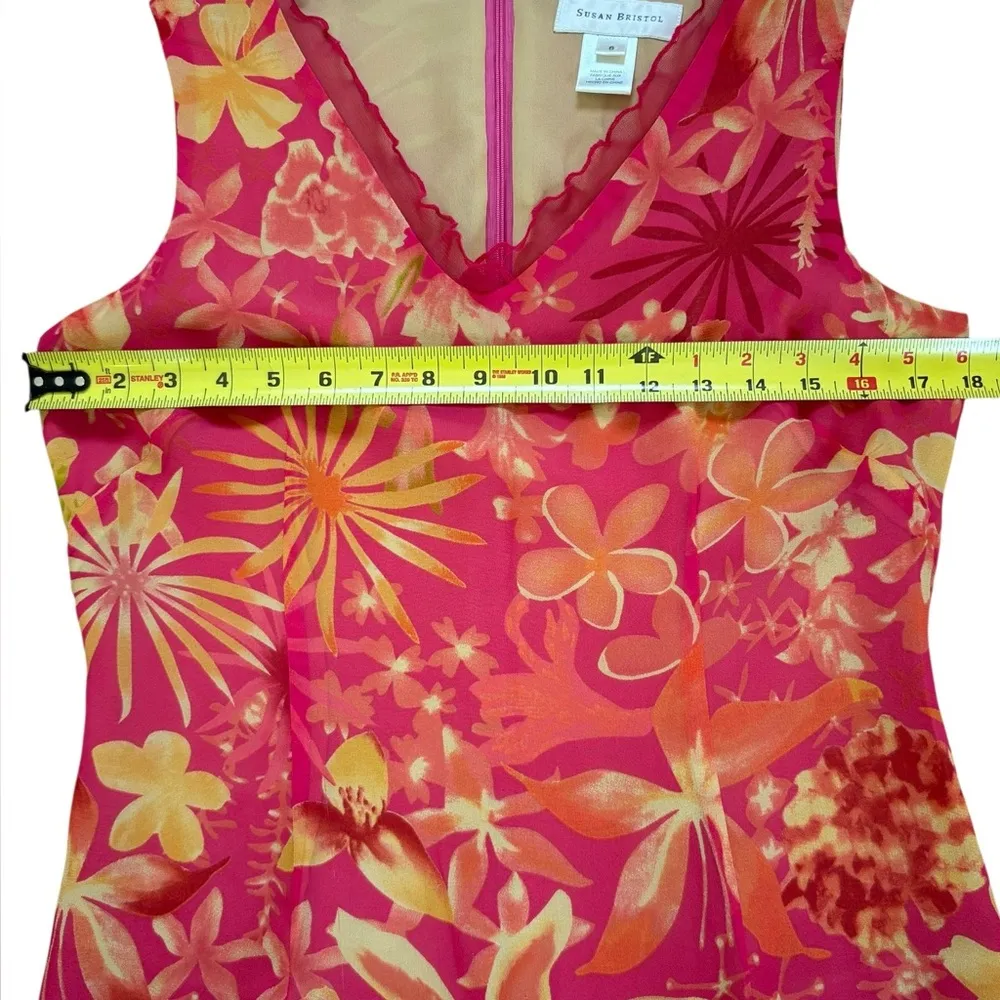 Susan Bristol Floral Sleeveless Silk Midi Dress Lined Asymmetrical Hem Womens 6 - Image 14