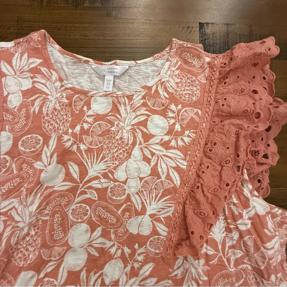 Lauren Conrad LC sleeveless Fruit print Sleeveless Lace Cotton Tank sz 2X - Image 2