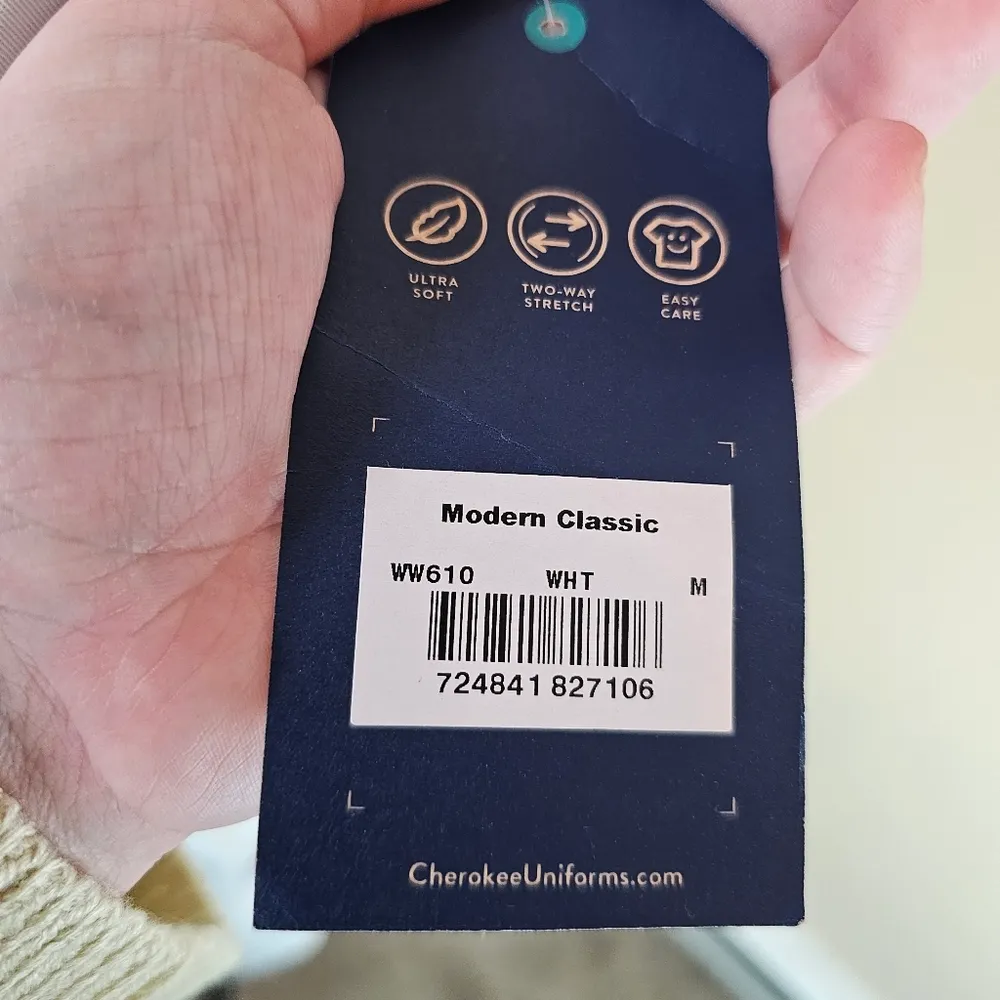 Cherokee  Revolution Medium White Mock Wrap Scrub Top - Image 2