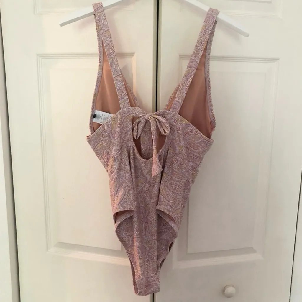 J Crew Eco plunge V-neck one-piece in beach paisley Pink Yellow Swimsuit Size 10 - Image 7