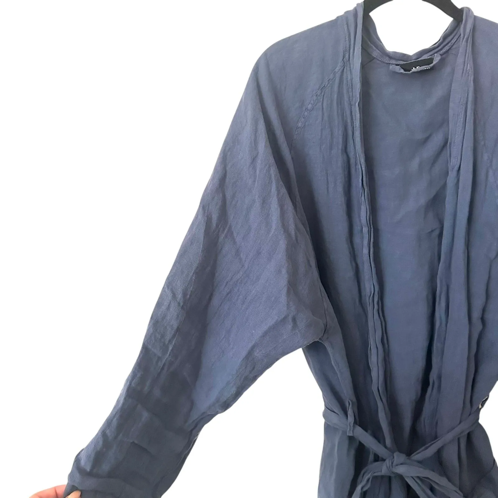 BROOKLINEN Linen Belted Robe Blue One Size Size undefined - Image 4