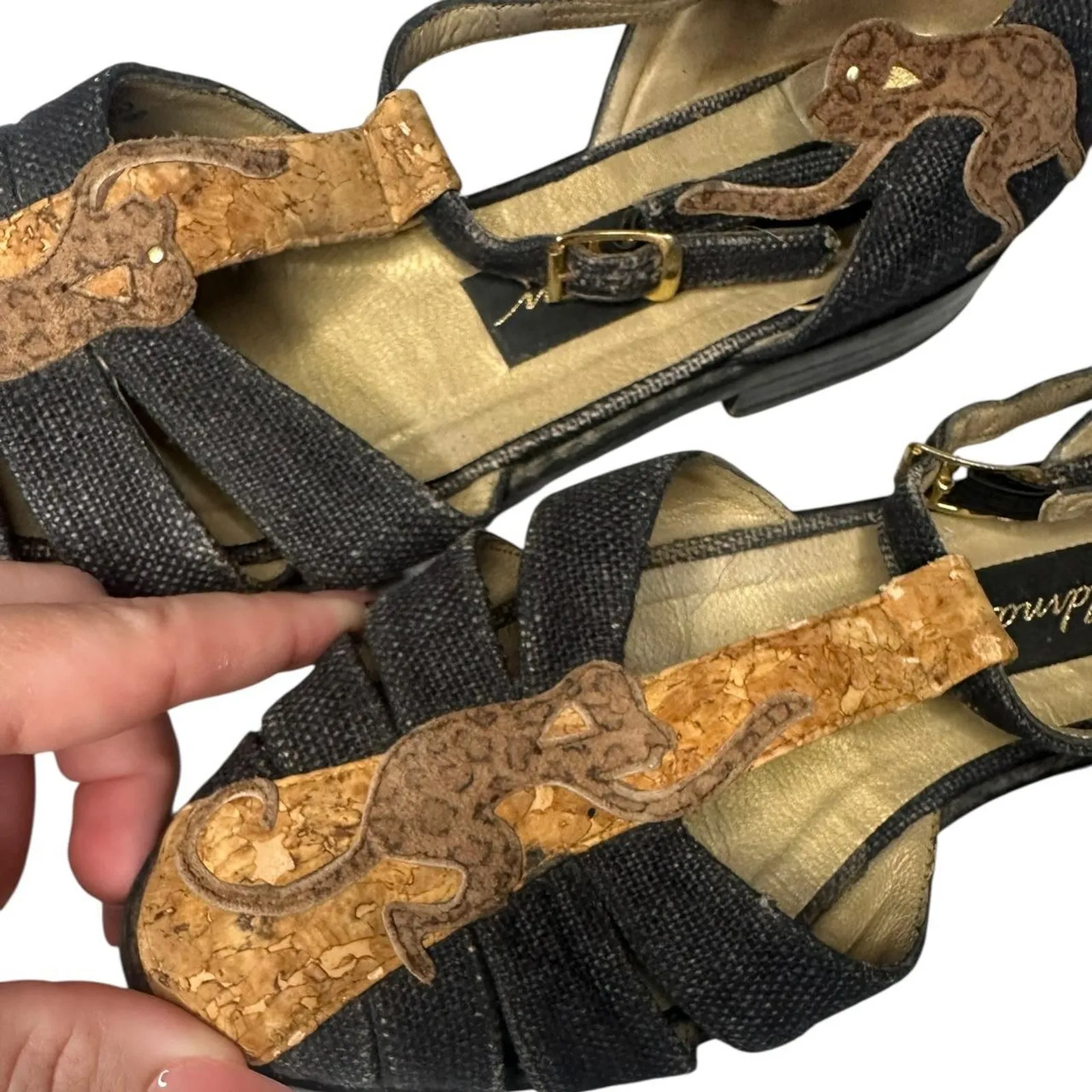 Vintage cheetah print monkey corkscrew Flats Blue Size 7 - Image 3