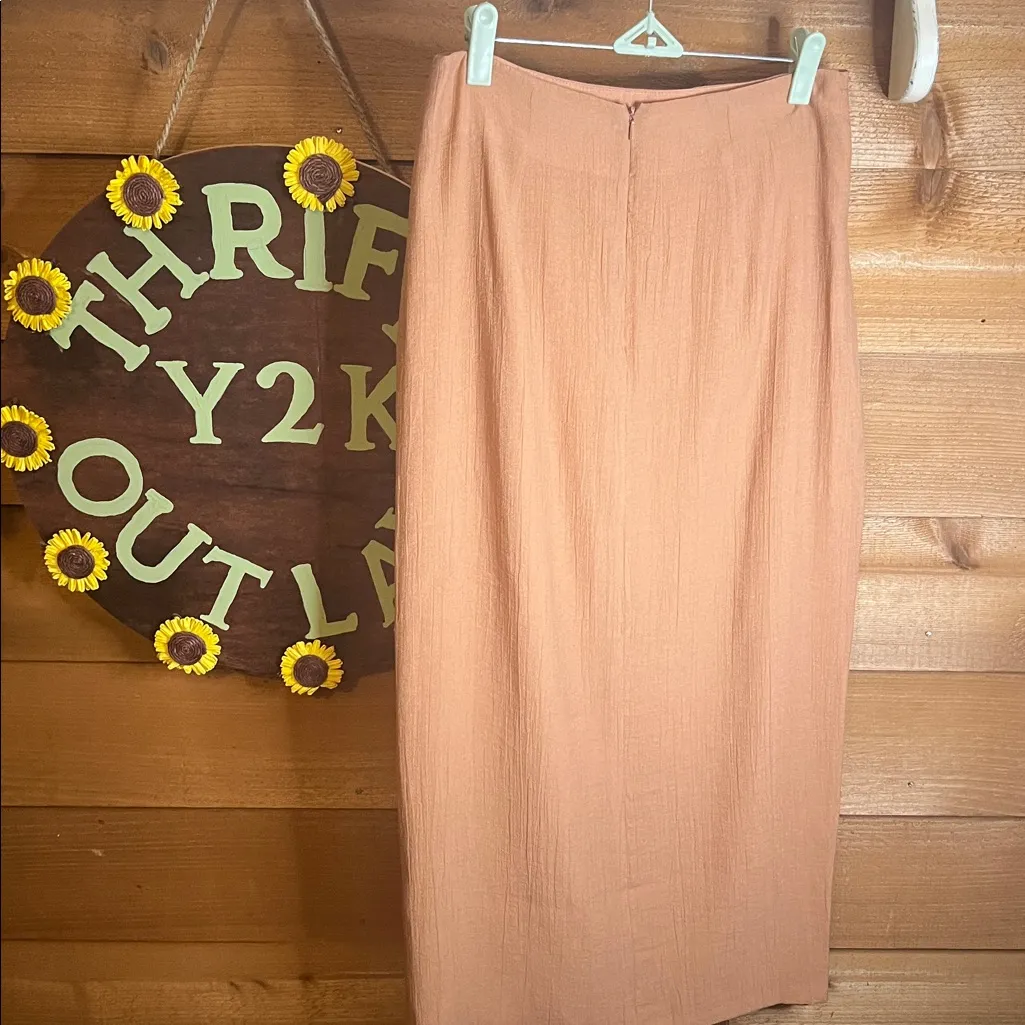 ASOS Edition Midaxi Wrap Maxi Skirt in Rose Pink Peach Crinkle Slit Zip Party - Image 7