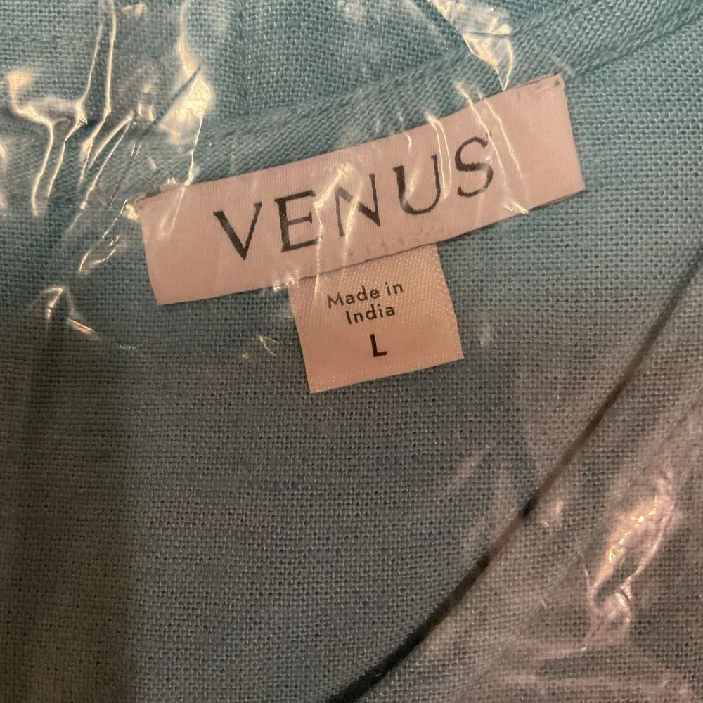 Venus Women's Size L Linen Tiered Tank Top Blue Comfy Cool Beach Resort Vacation - Image 5