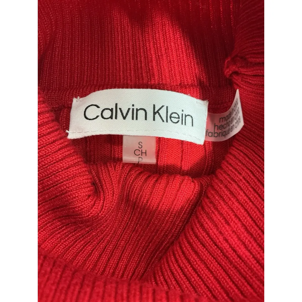 Womans Calvin Klein Long Sleeve Pullover Sweater Small Red Ribbed Knit - Image 2