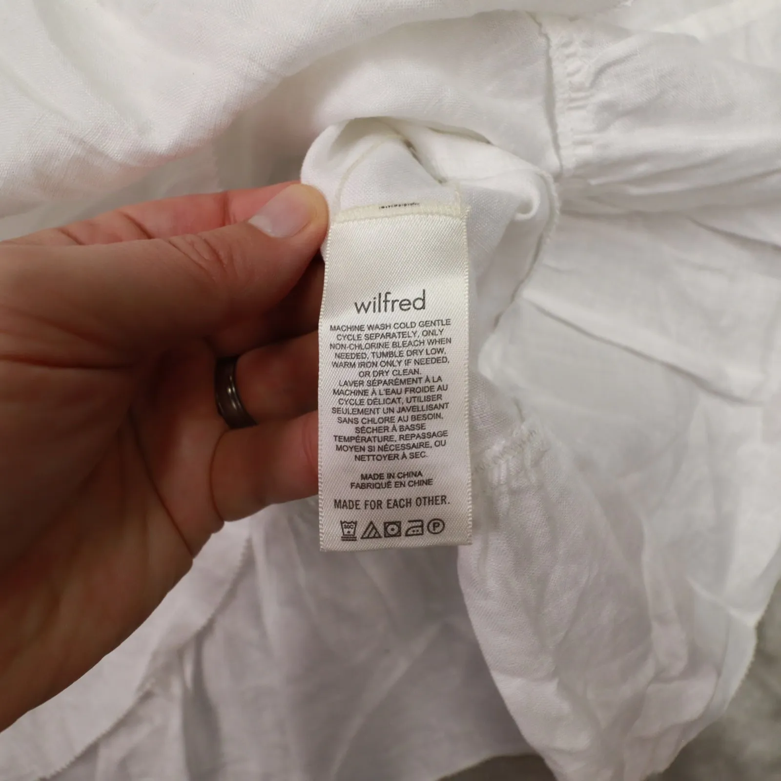 Aritzia Wilfred Tempest Organic Linen White Tiered Smocked Mini Dress Small - Image 7