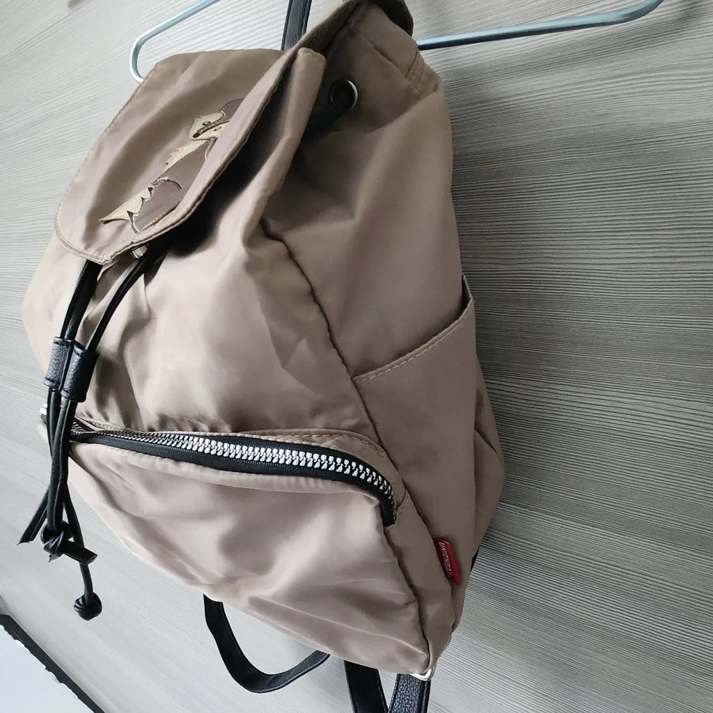 Union Bay Backpack Fox Patch Nylon Purse Bag Lightweight Snap Flap Tan Brown - Image 2