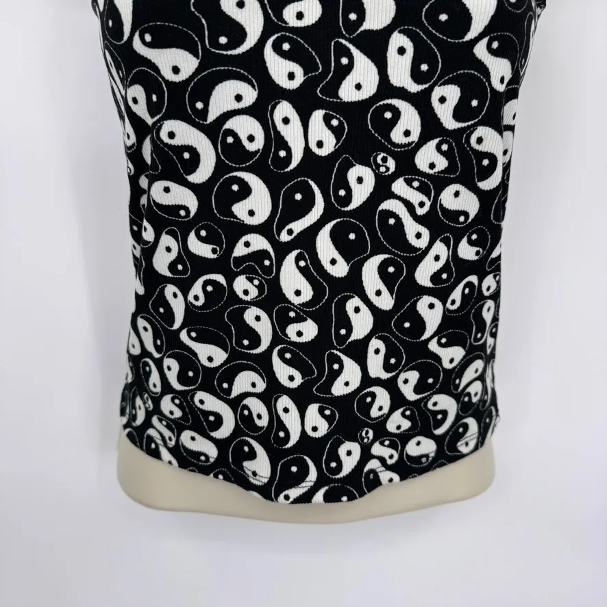 Vintage Y2K Faded Rose Camisole Top Womens M Black White Yin Yang Ribbed Strappy Size undefined - Image 4