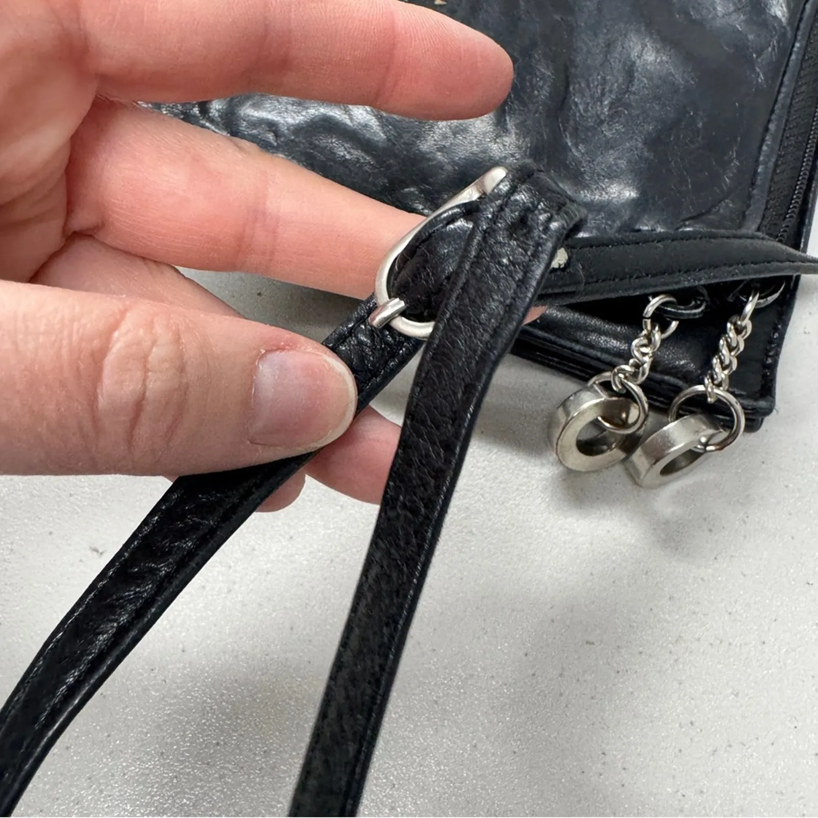 Perlina New York Black Leather Crossbody Bag Handbag Purse Womens Classic - Image 9