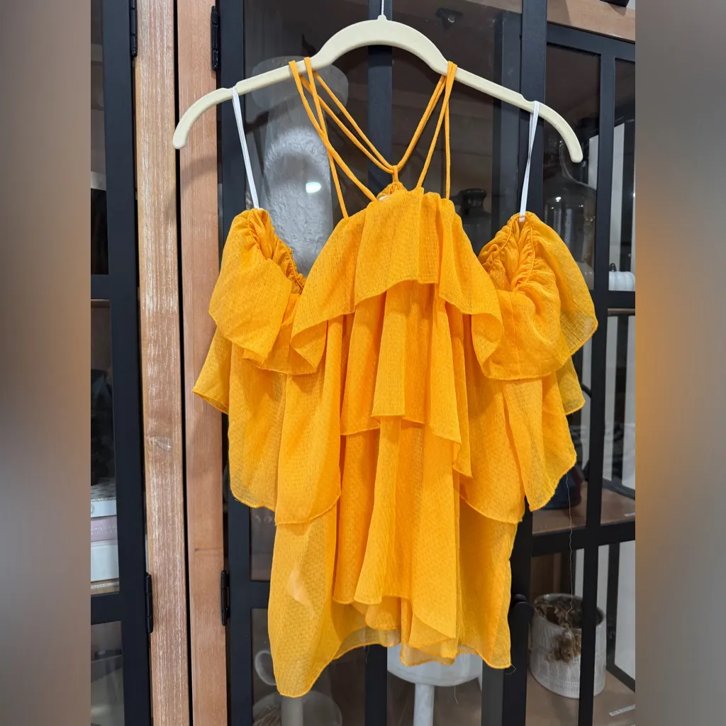 H&M Marigold Ruffle Off the Shoulder Top halterneck cold blouse tangerine tiered - Image 6