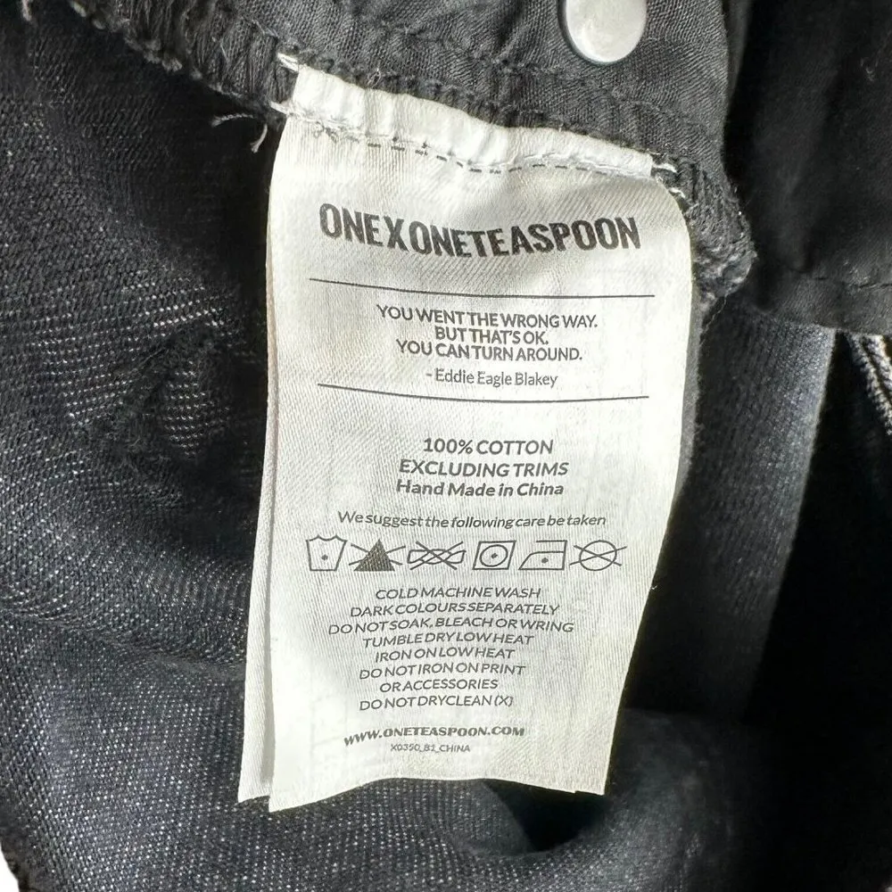 One Teaspoon Freebird High Waist Distressed Black Raw Hem Jeans Size 26 - Image 10