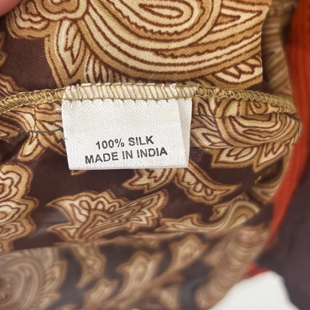 Baizaar Sari Shrug 100% Silk Brown Orange Floral Paisley Kimono Boho NWT Size undefined - Image 6