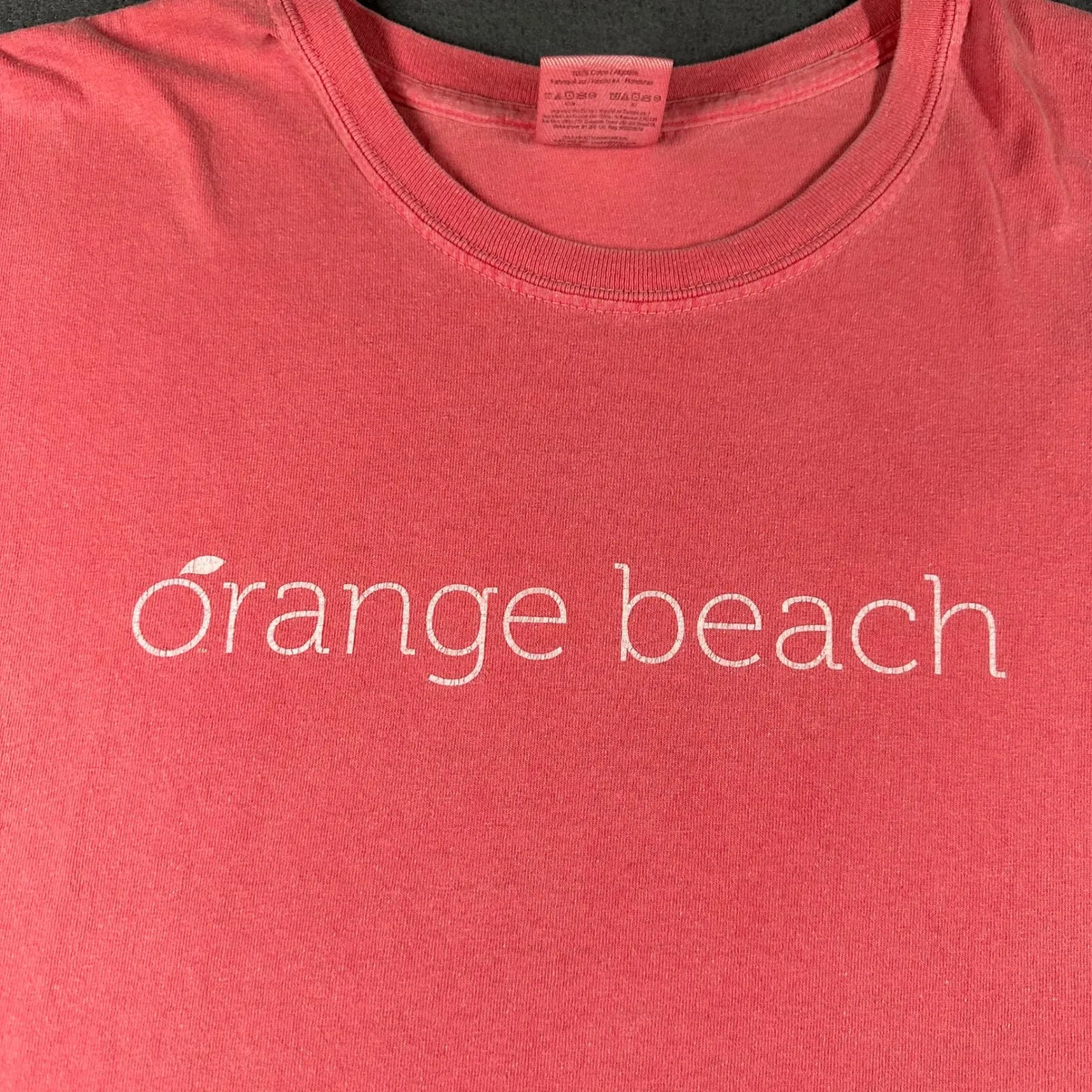 Orange Beach Graphic T-Shirt Large Coral Pink Cotton Crew Neck Casual Summer Top - Image 7