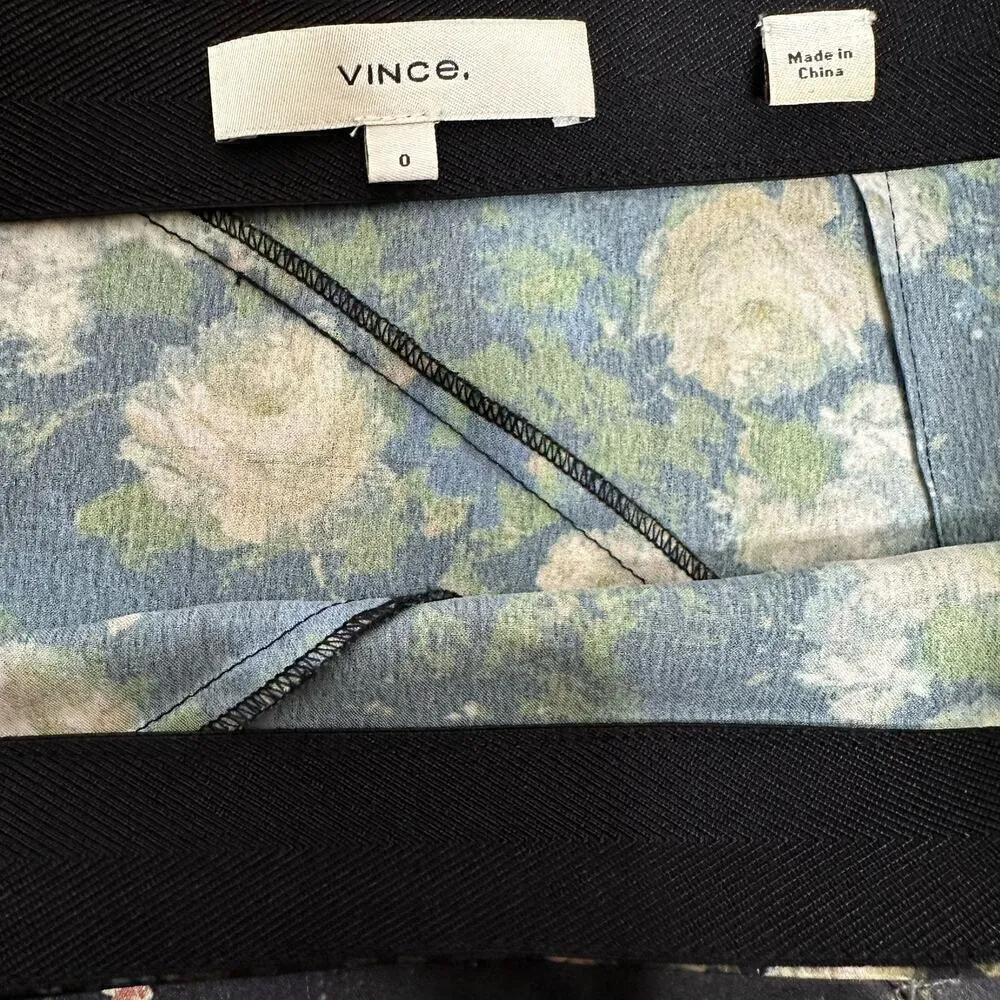 Vince Floral Satin Asymmetrical Skirt Petal Glow Rose Field Women's Black Size 0 - Image 9