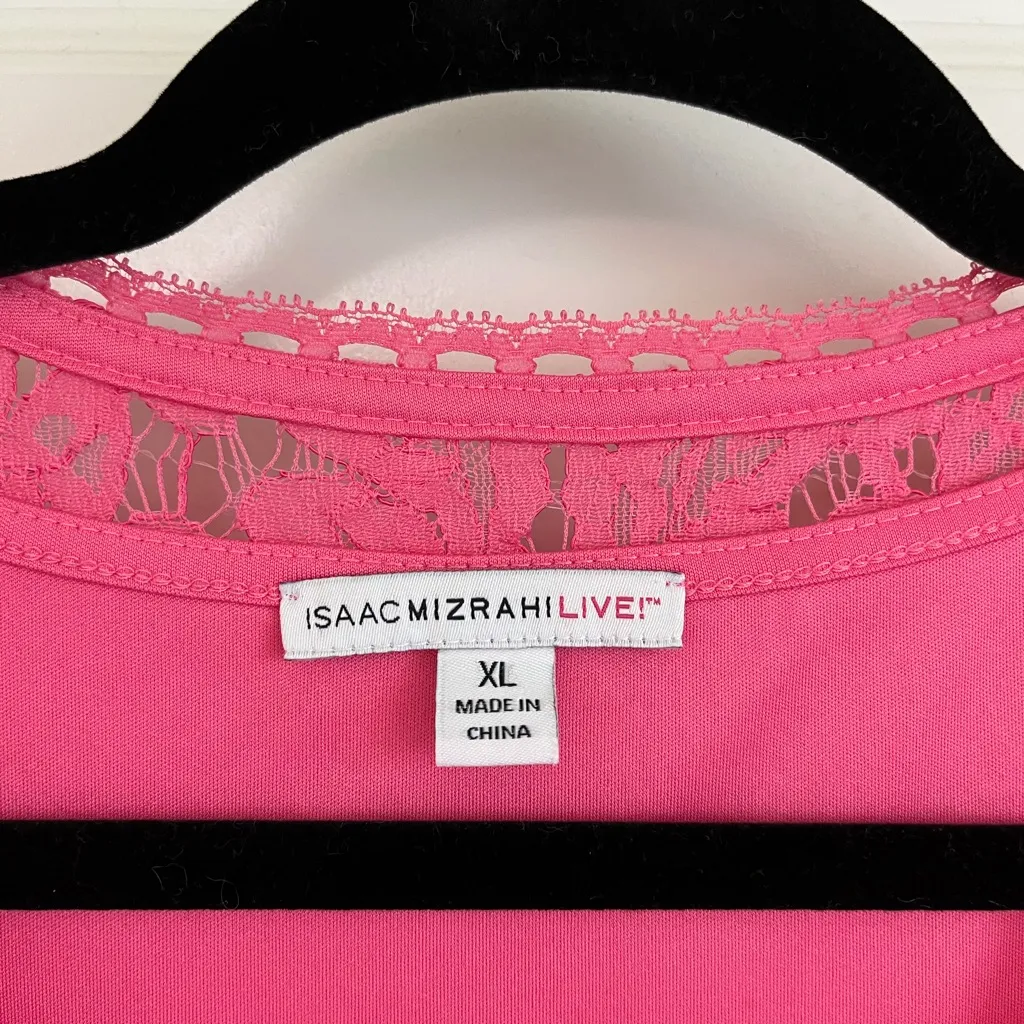 Isaac Mizrahiv Pink Lace Women Short Sleeve Peplum Top Size XL - Image 3