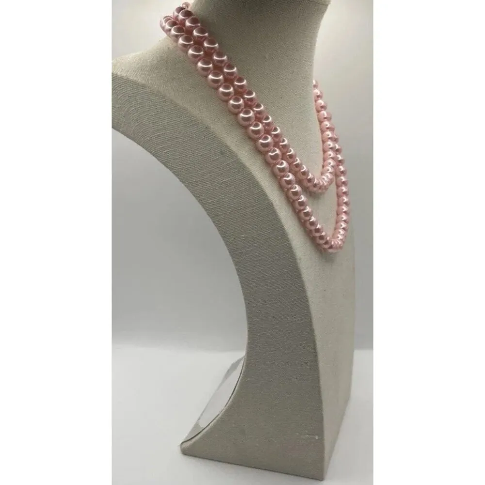 Vintage Pink Tone Double Strand Pink Faux Pearl Lightweight 33” Necklace - Image 12