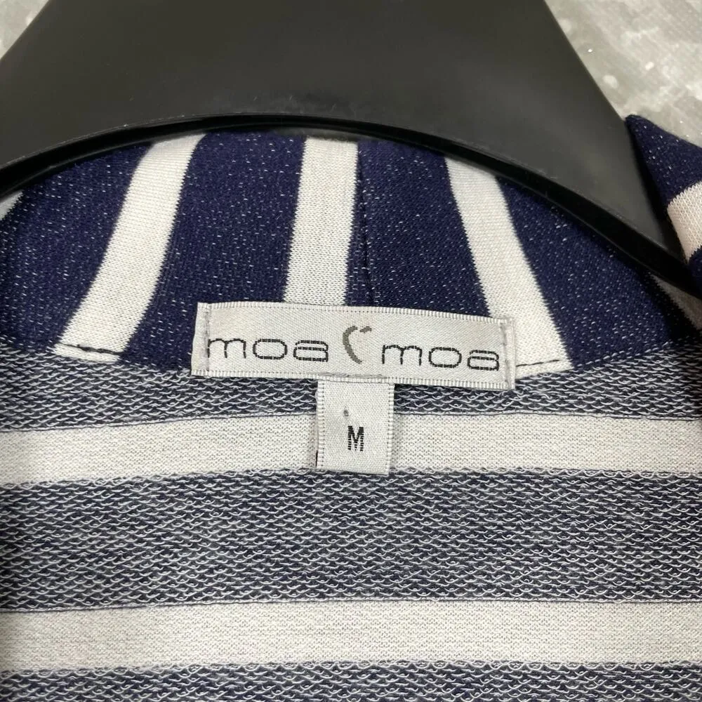 Moa Moa Blue Stripes Open Front Lightweight Cardigan - Size Medium- Sheer Panel - Image 4