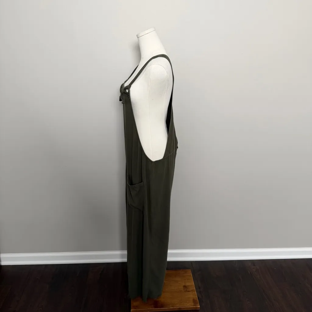 Natural Life Jumpsuit Rayon Linen Baggy Relaxed Raw Hem Travel Beach Olive Green - Image 7