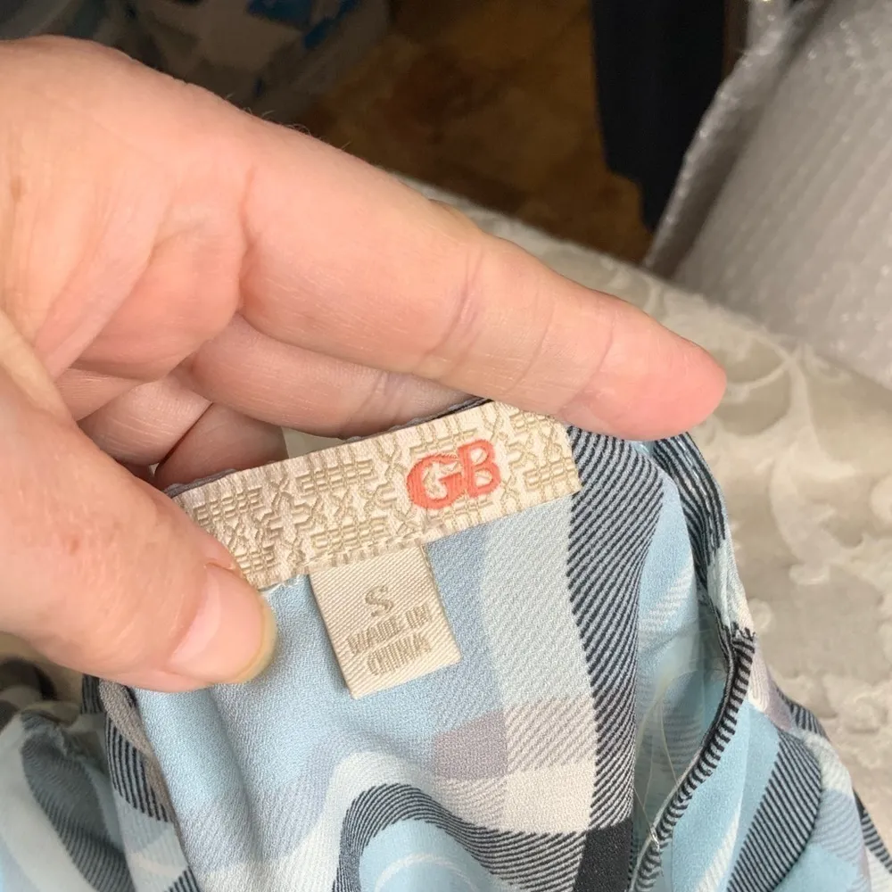 Gianni Bini Blue Plaid Crop Top Wide Sleeves Ruffle Hem Dainty Blouse S - Image 11