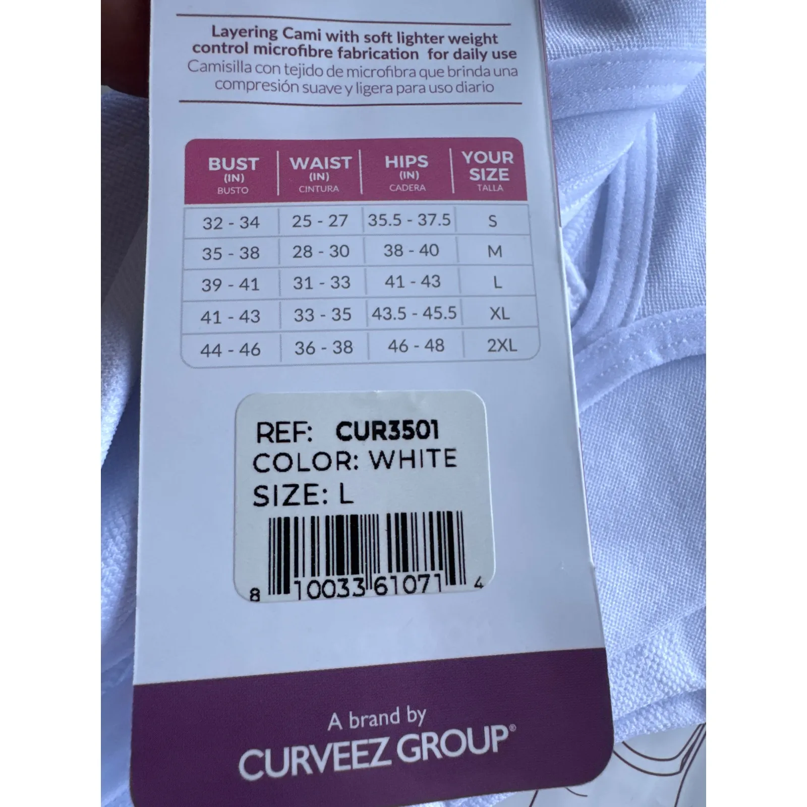 Brand New Curveez Women's Large White Incredibly Shaping Cami Shapewear Top - Image 6