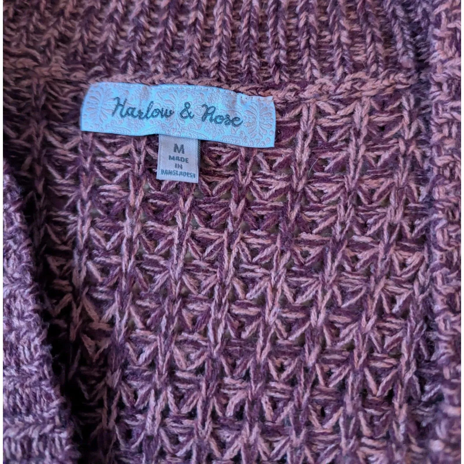 Harlow & Rose Cardigan M Maroon Open Knit Tunic Side Tie Lace Up Boho Brown Size M - Image 3