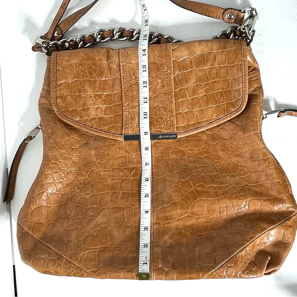 B MAKOWSKY Brown Crocodile Patterned Leather Satchel Purse - Image 14