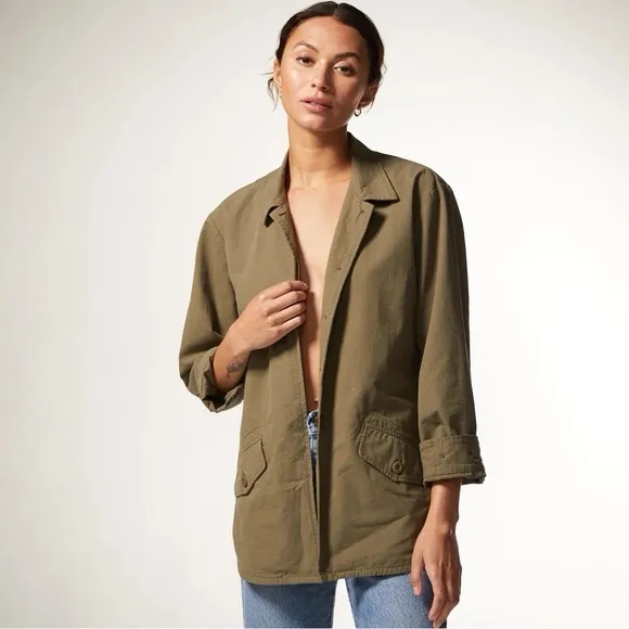 Monrow Vintage Cotton Shirt Jacket in Army Green M Size M - Image 2