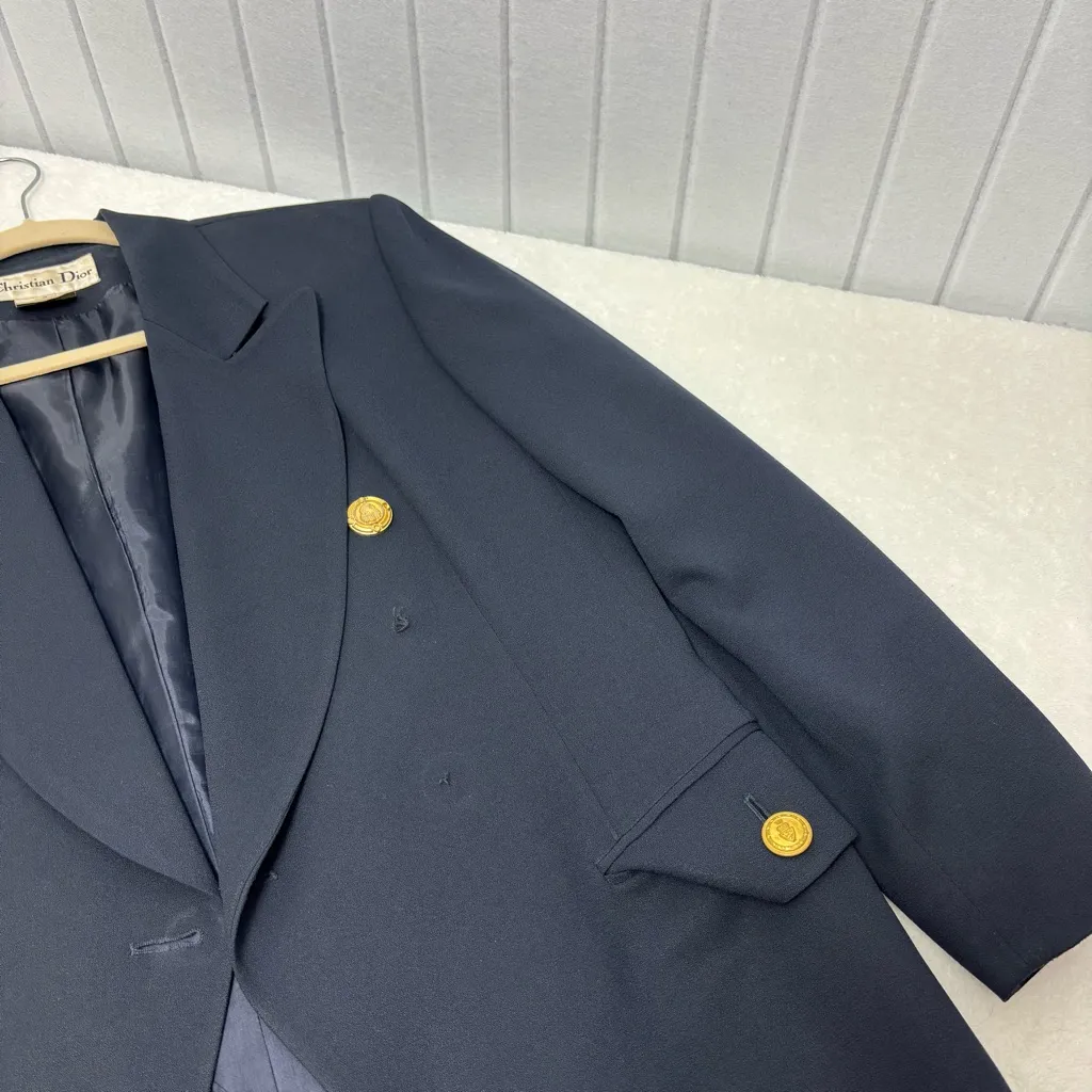 Christian Dior Vintage Midnight Blue Blazer with Elegant Gold buttons Size 8 - Image 4