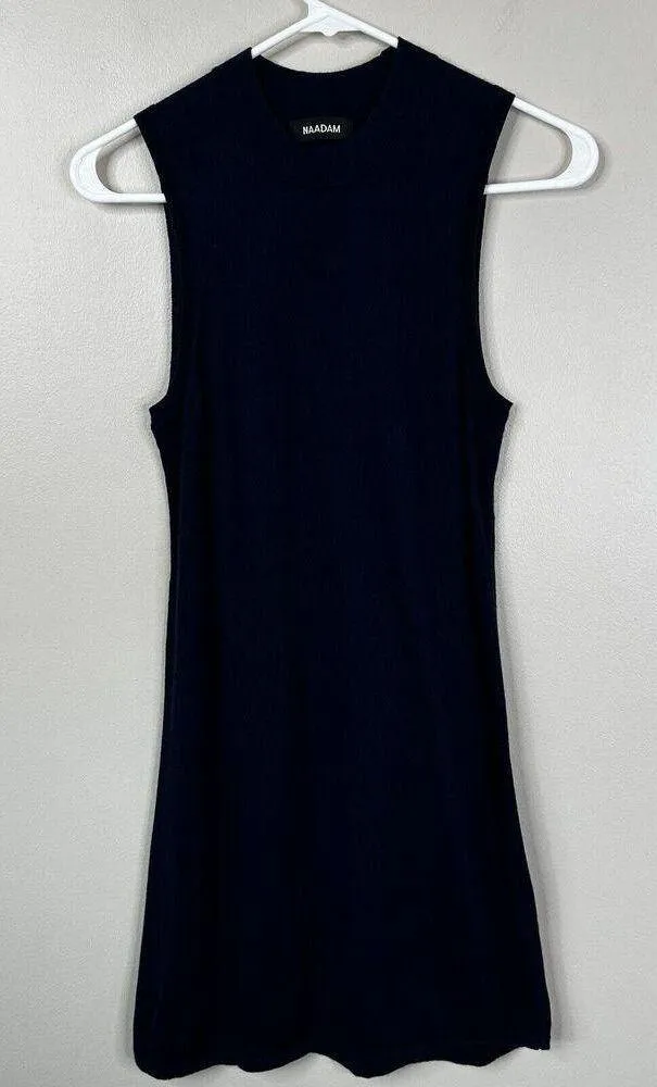 NAADAM Dress Womens XS Navy Blue Silk Cashmere Sleeveless Mini Shift - Image 2