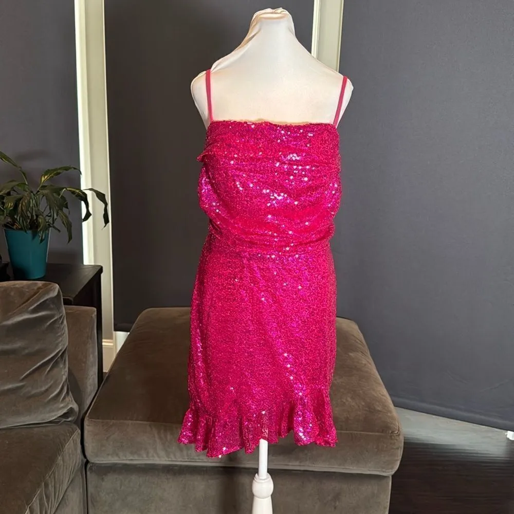 Women’s Pink Sequined Short Homecoming Party Dress Ruffle Hem CorsetBack Size 12 - Image 2