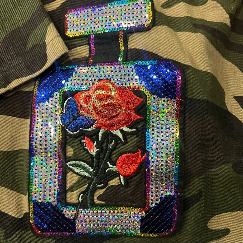 Camouflage Military Jacket with Patches Green - Image 5