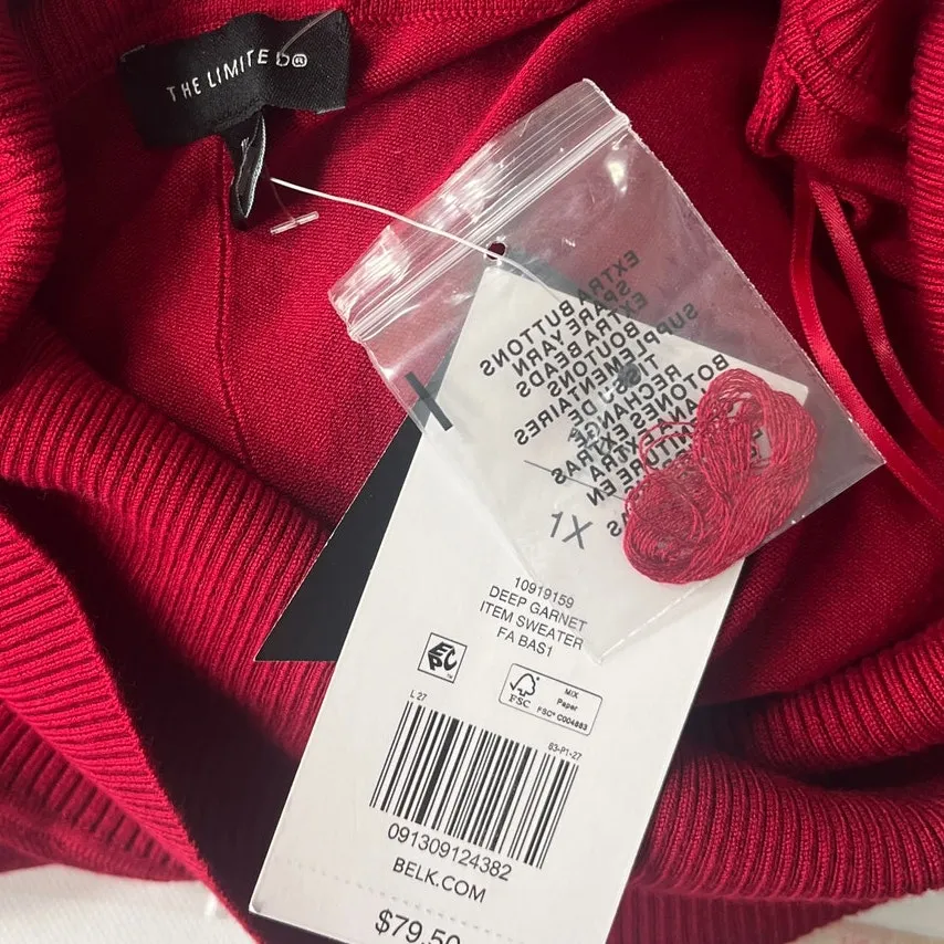 The Limited Cowl Tunic Sweater Sz 1X Gold Button Garnet Holiday Preppy Office - Image 9