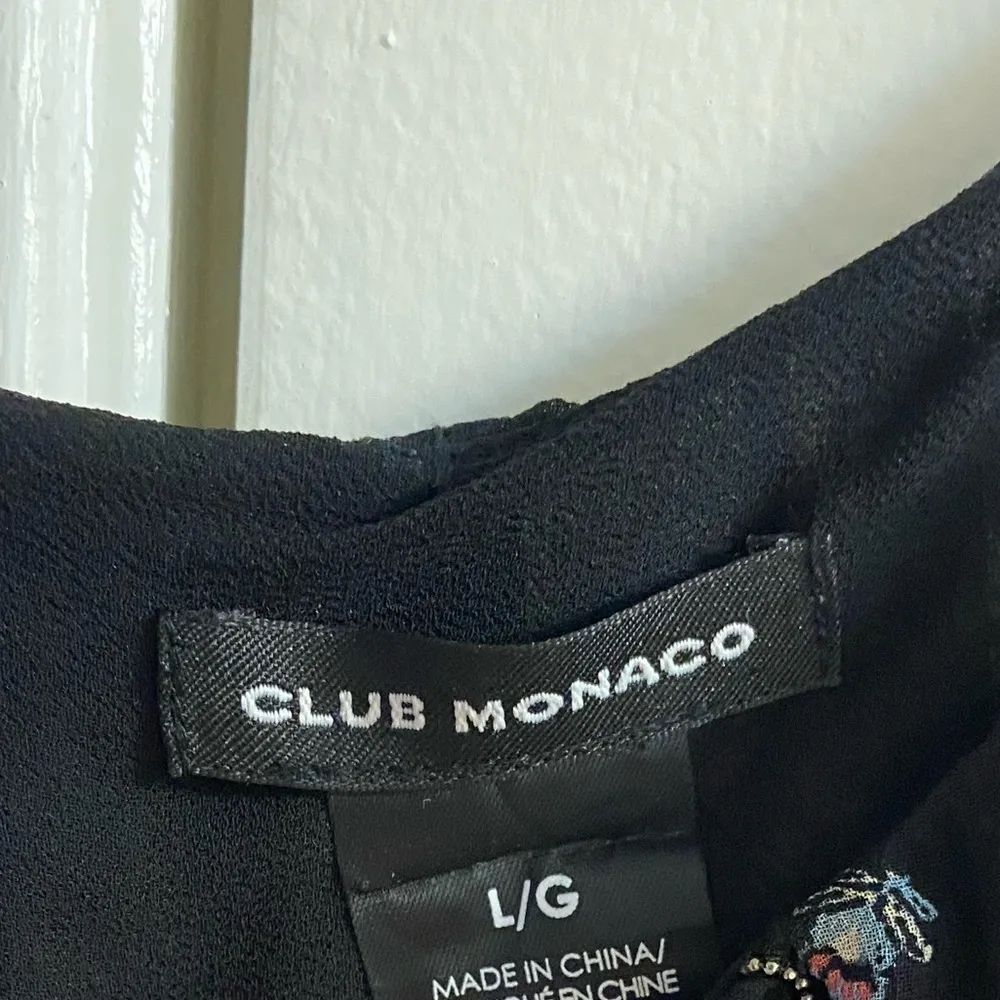 Club Monaco Ravella blouse silk black pop over floral Large - Image 7