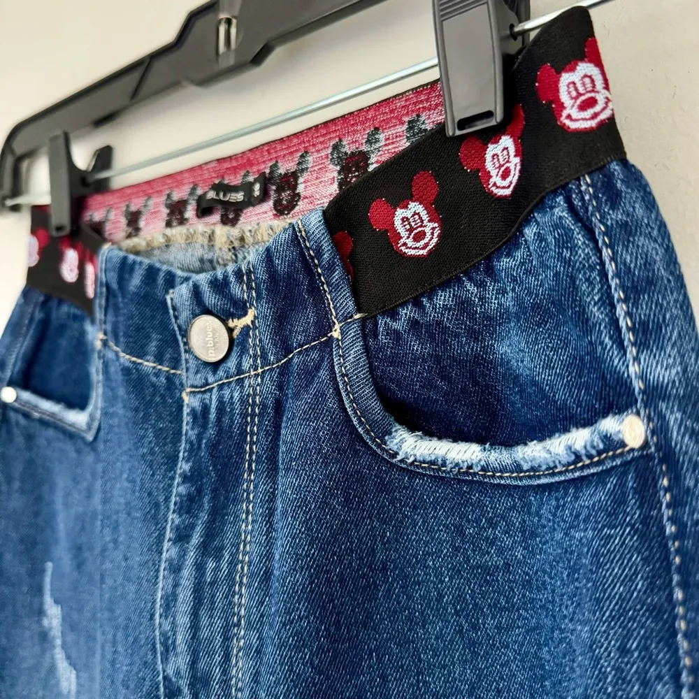 Disney Mickey Mouse Elastic Waistband High Rise Custom Jeans Blue Size 28 - Image 4