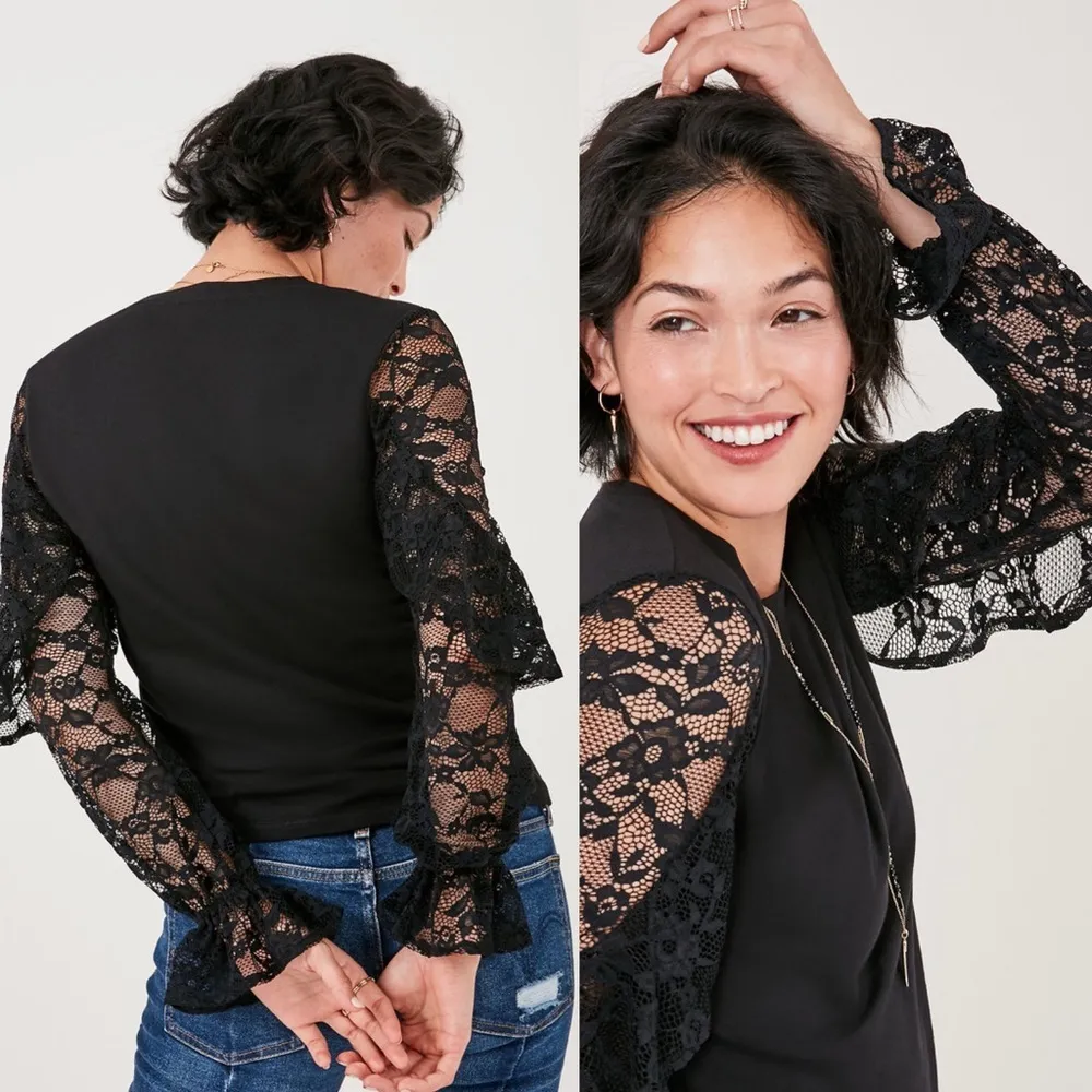Stella and Dot Black Lace Long Sleeve Blouse XS - Image 3