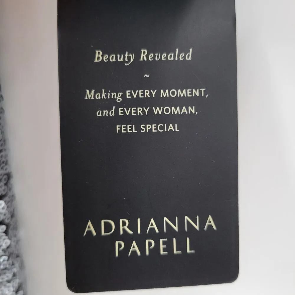 Adrianna Papell Womens Sheath Sequin Dress 4 Gunmetal Silver V Back Formal Shiny - Image 8